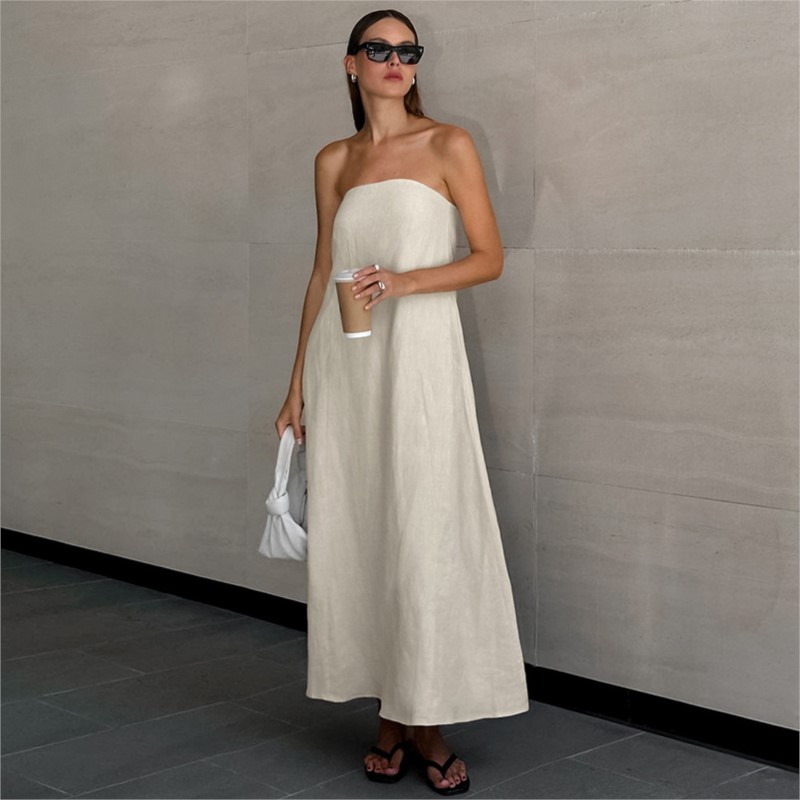 Linen Dress Wrap - Moda elegante design simples sem alças