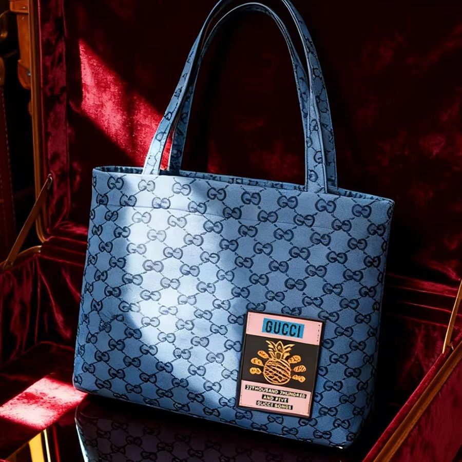 Tote Bag Beach - Bolsa GUCCI Feminina de Lona, Cinza