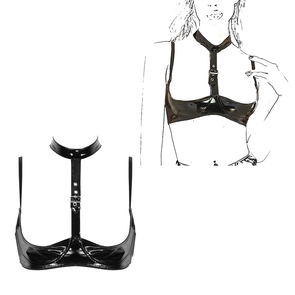 Mulheres Couro de Patente Ling - Bralette Triangle Set avaliação e preço